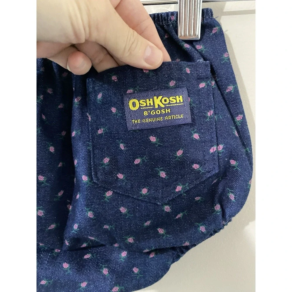 Osh Kosh Denim Bottoms Toddler LARGE Floral Print Sailor Buttons Pockets Bubble‎